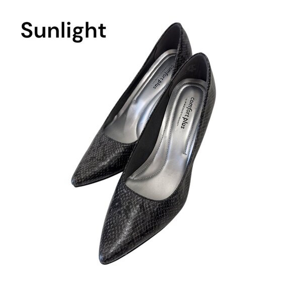 Comfort Plus By Predictions Womens Snake Print Black Pointed-Toe Pumps Size 7M - Picture 1 of 13